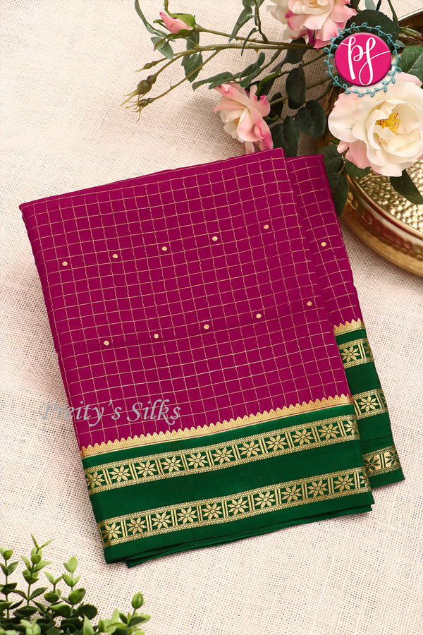 Pure Mysore Crepe Silk Saree -Mejenta pink And Bottlegreen-PF86103