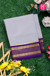 Pure Mysore Crepe Silk Saree-Grey And Purple-PA29028