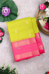 Half Pure Kanchipuram Silk Saree-Olive yellow And Pink- PA24996