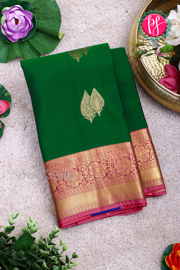 Half Pure Kanchipuram Silk Saree-Bottlegreen And Pink-PA27074
