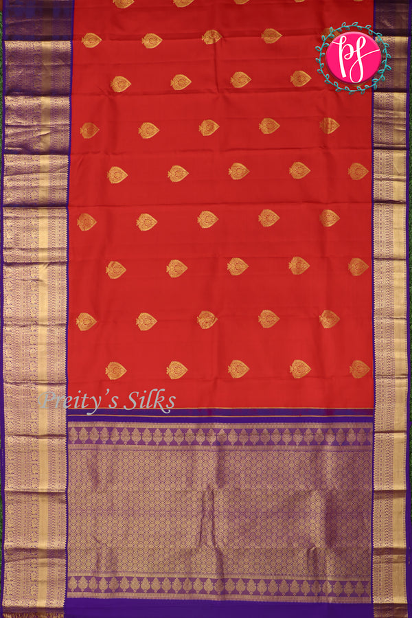 Pure Kanchipuram Silk Saree-Red And Blue-PA23514