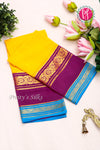 Pure Mysore Crepe Silk Saree -Yellow And Purple skyblue-PA01233