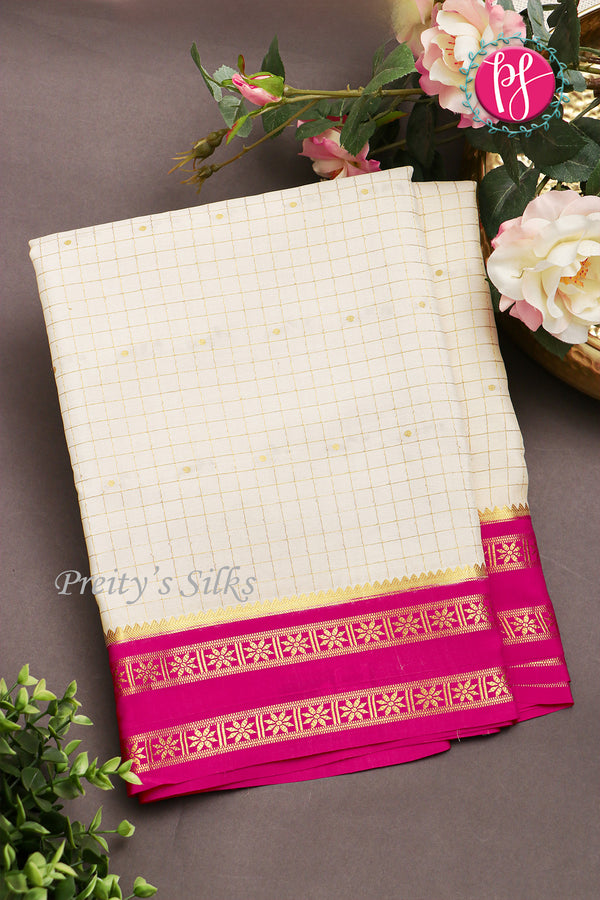 Pure Mysore Crepe Silk Saree -White And Pink-PF86103