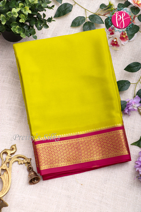 Pure Mysore Crepe Silk Saree -Olive Green And Pink-PF82615