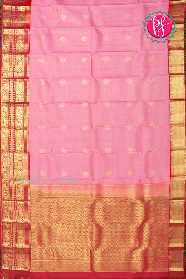 Half Pure Kanchipuram Silk Saree-Lightpink And Red-PA25826