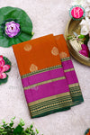 Half Pure Kanchipuram Silk Saree- ORANGE Triple Border- PA24996