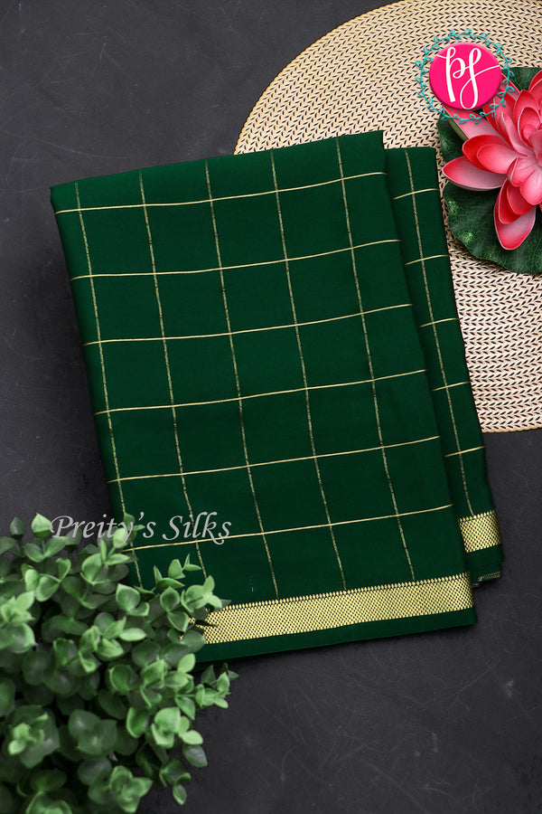 Pure Mysore Crepe Silk Saree-Singlechecks-Bottlegreen-PA20527