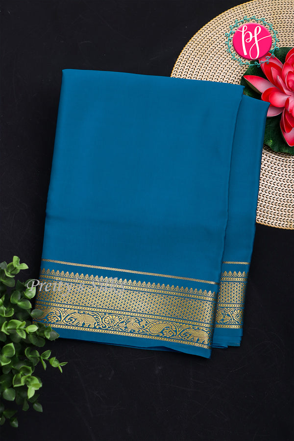 Pure Mysore Crepe Silk Saree-Tealblue-PF20850