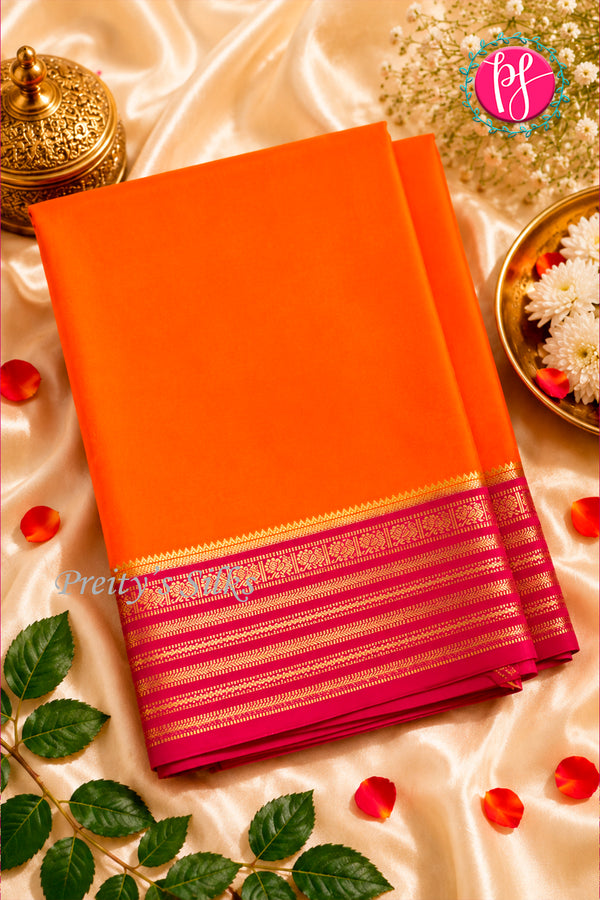 Pure Mysore Crepe Silk Saree -Orange And Pink-PF73884