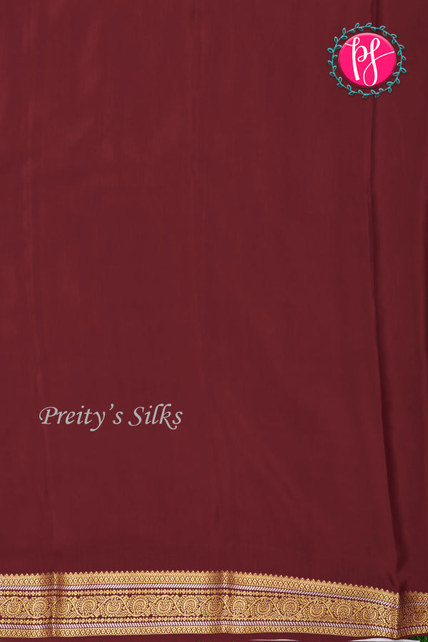 Pure Mysore Crepe Silk Saree-Mintgreen And Marron-PA46766