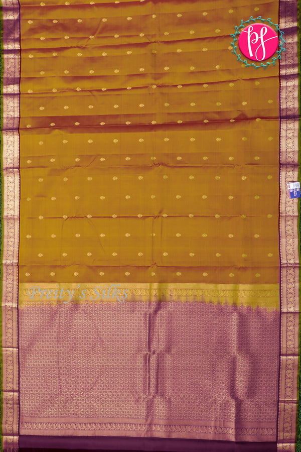 Pure Kanchipuram Silk Saree-Golden-brown And Wine-PA27118