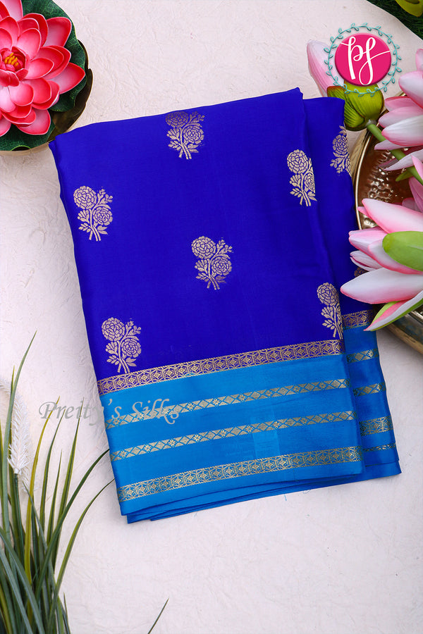 Pure Mysore Crepe Silk Saree -Royalblue And Deep Teal- PA01187