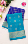Pure Mysore Crepe Silk saree-Half And Half Pattern-Royalblue And Lightblue-PF60730