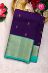 Half Pure Kanchipuram Silk Saree-Deep Purple And Turquoise -PF82159