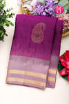 Pure Kanchipuram Silk Saree-Purple And Dustyrose-PF04406