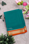 Pure Mysore Crepe Silk Saree -Deep Teal blue And Orange-PA10650