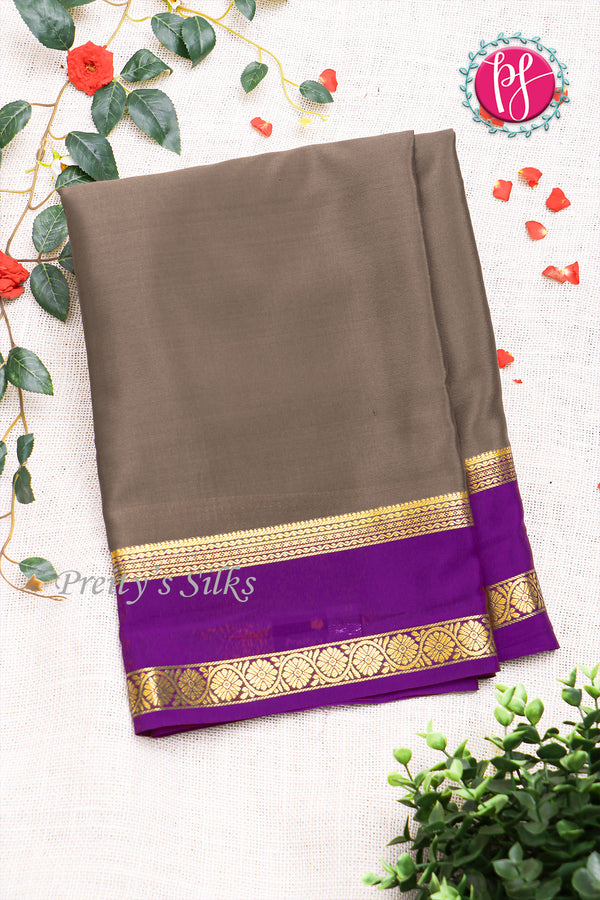 Pure Mysore Crepe Silk Saree -Dark Grey And Purple-PF82494