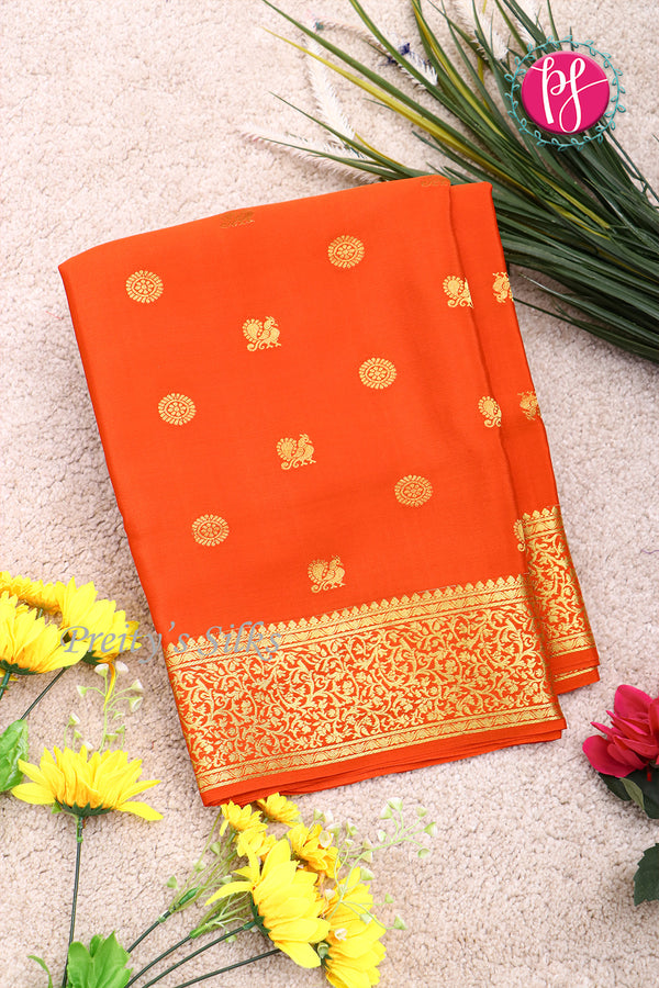 Pure Mysore Crepe Silk Saree -Orange-PF85868