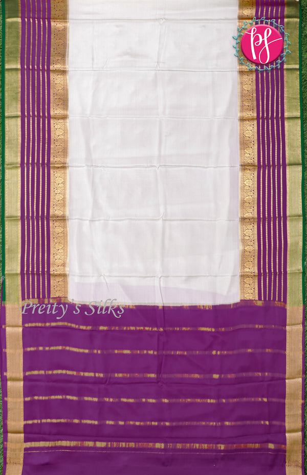 Pure Mysore Crepe Silk saree-White And Purple-PF45500