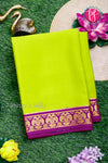 Pure Mysore Crepe Silk Saree-Gandaberunda Border-Lime Green And Purple-PA19895