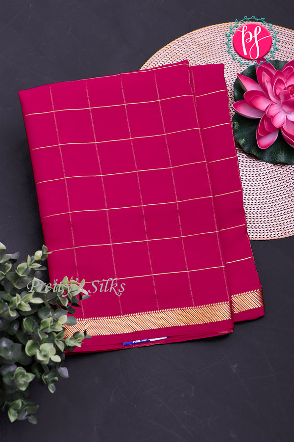 Pure Mysore Crepe Silk Saree-Singlechecks-Mejentapink-PA20527