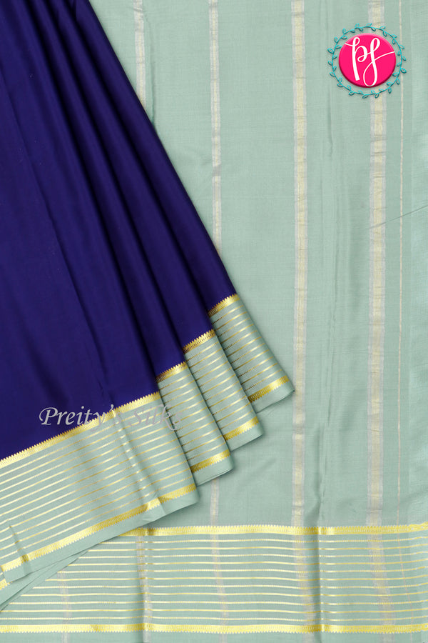Pure Mysore Crepe Silk Saree-Navyblue And Ash Grey-PA28865