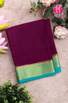 Pure Mysore Crepe Silk Saree -Dark Wine And Turquoise blue-PF82724