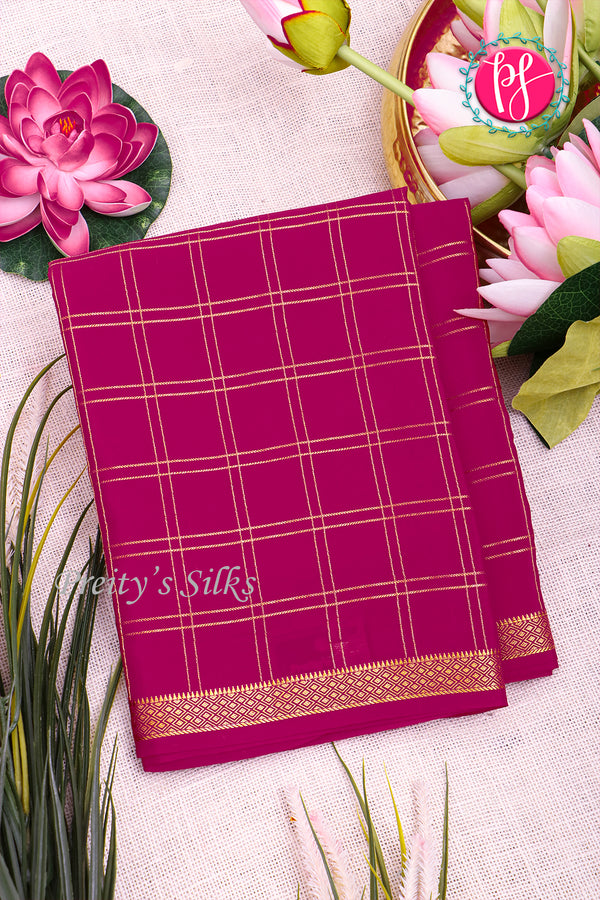 Pure Mysore Crepe Silk Saree-Doublechecks-Pink-PA20527