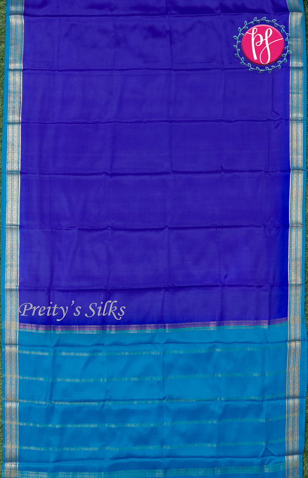 Pure Mysore Crepe Silk saree-Royal blue And Lightblue-PF37968