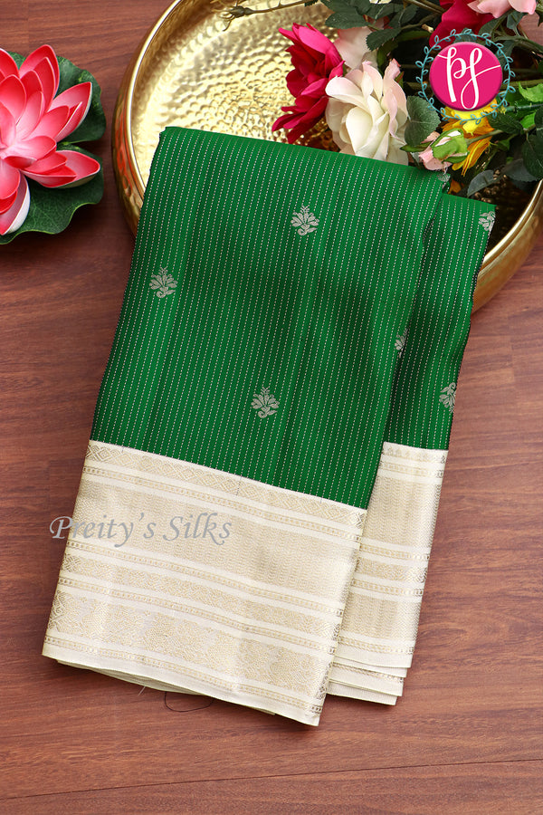Pure Kanchipuram Silk Saree-Bottlegreen And Light grey-PF81319