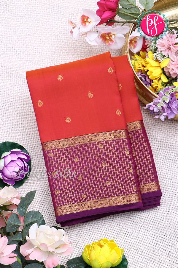 Half Pure Kanchipuram Silk Saree-Red And Wine-PA24692