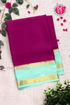 Pure Mysore Crepe Silk Saree -Wine And Skyblue-PF82495