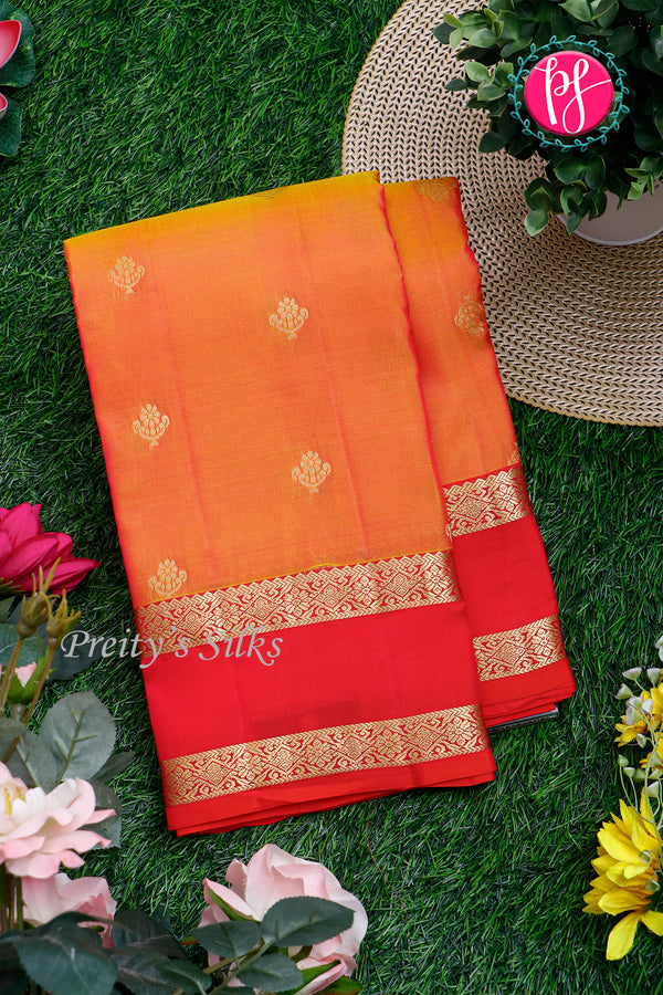 Half Pure Kanchipuram Silk Saree-Orange And Red-PA27022