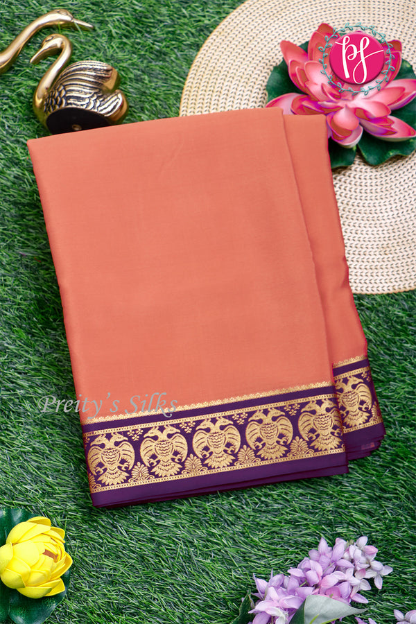 Pure Mysore Crepe Silk Saree-Gandaberunda Border-Softpink And Purple-PA19895