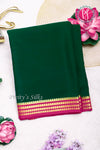 Pure Mysore Crepe Silk Saree-Green And Pink-PA19960