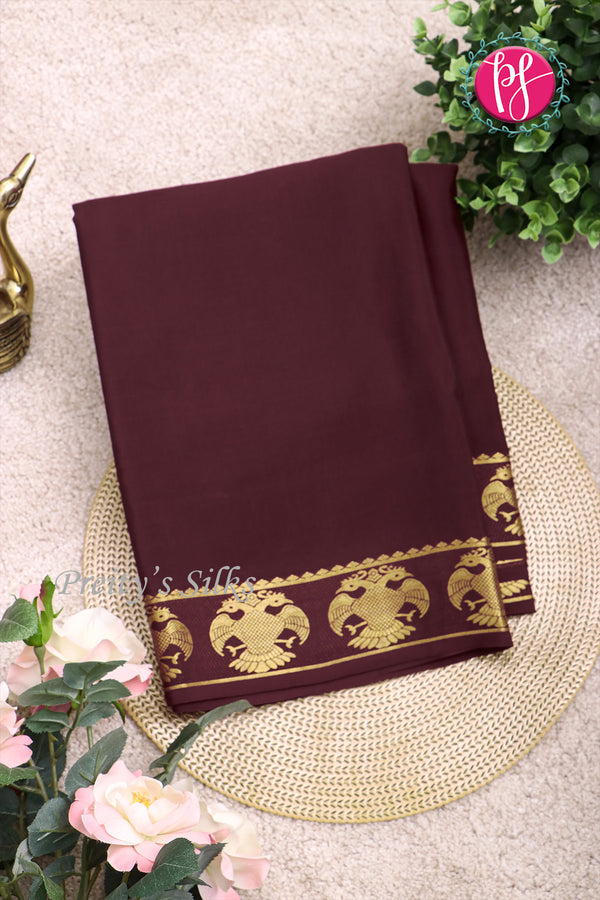 Pure Mysore Crepe Silk Saree-Gandaberunda Border-Chocolatebrown-PF84405