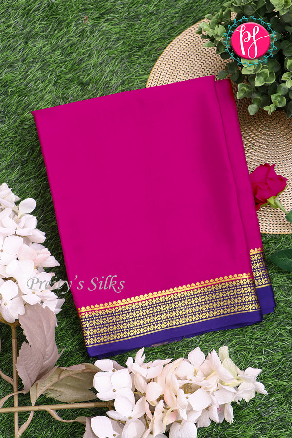 Pure Mysore Crepe Silk Saree-Mejentapink And Navyblue-PA22237