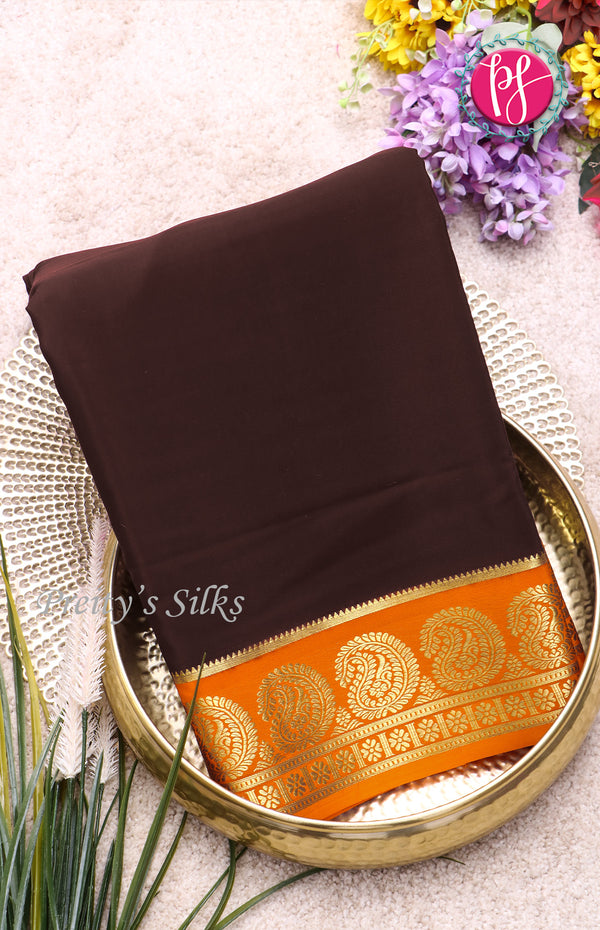 Pure Mysore Crepe Silk Saree With Contrast Mango Border-PF38139