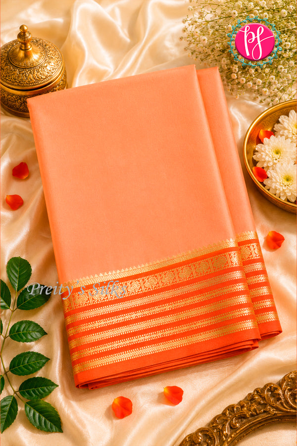 Pure Mysore Crepe Silk Saree-Peachorange And Orange-PF73884