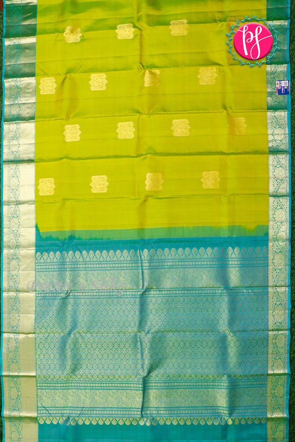 Pure Kanchipuram Silk Saree-Olivegreen And Deep CyanGreen -PA23554