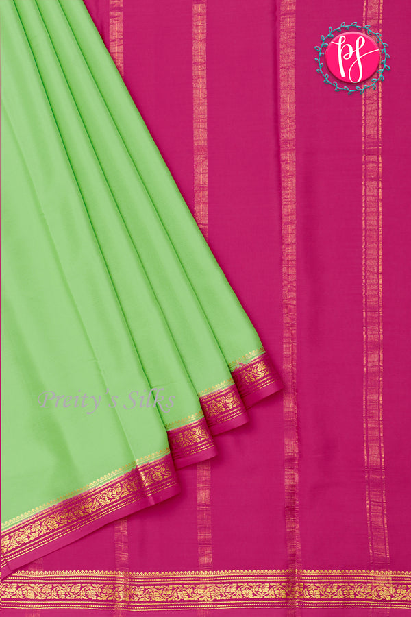 Pure Mysore Crepe Silk Saree-Pistagreen And Pink-PA28638