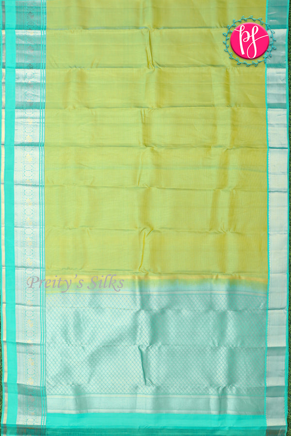 Half Pure Kanchipuram Silk Saree-Sage Green And Bright Turquoise-PA25832