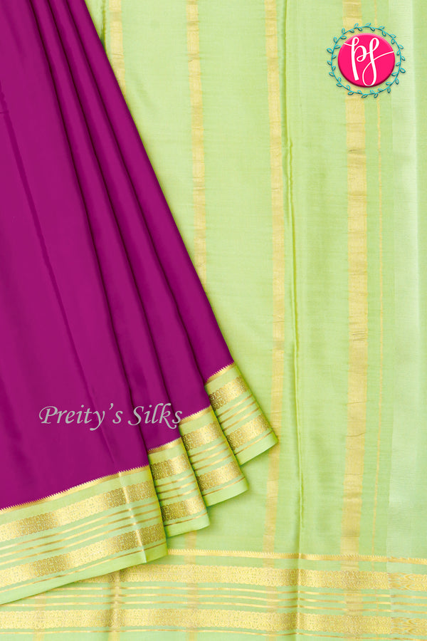 Pure Mysore Crepe Silk Saree-Purple And Pastelgreen-PA29002