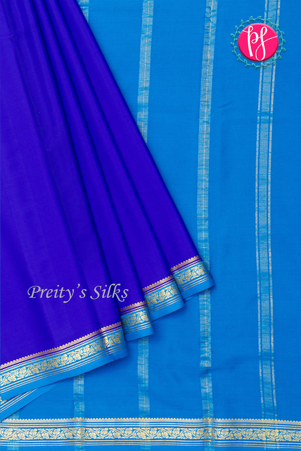 Pure Mysore Crepe Silk Saree- Royalblue And Tealblue-PA28638