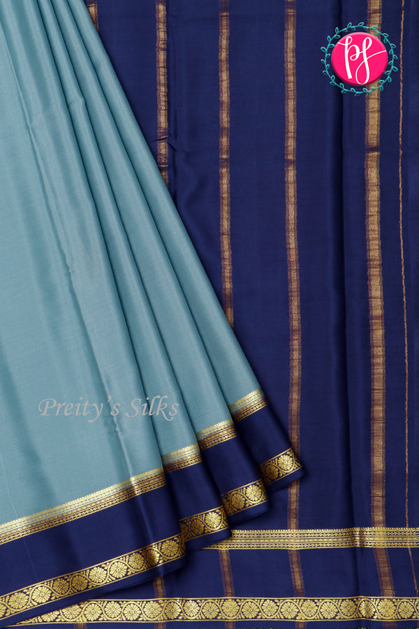 Pure Mysore Crepe Silk Saree-Bluishgrey And Navyblue-PA22264