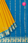 Pure Mysore Crepe Silk Saree -Mustardyellow And Oceanblue- PA47159