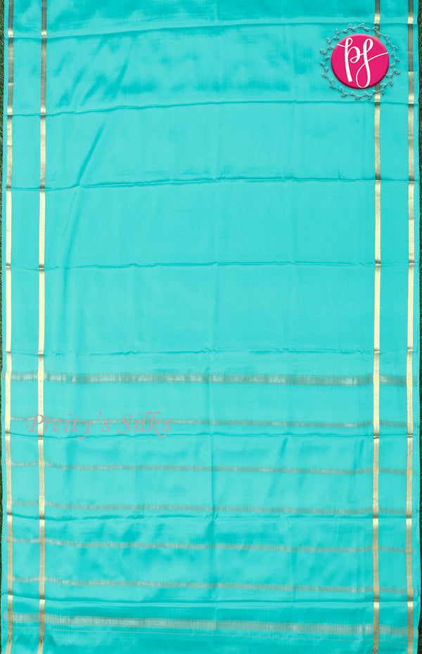 Pure Mysore Crepe Silk Saree With Bentex Border-SkyBlue-PF46790