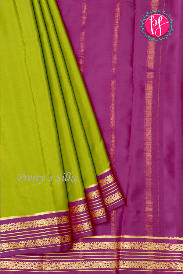 Pure Mysore Crepe Silk Saree-Olivegreen And Purple-PA29023