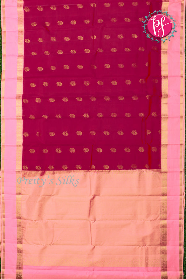 Half Pure Kanchipuram Silk Saree-Rosered And Lightpink-PF82179