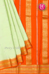 Pure Mysore Crepe Silk Saree -Pista Green With Orange-PF80566